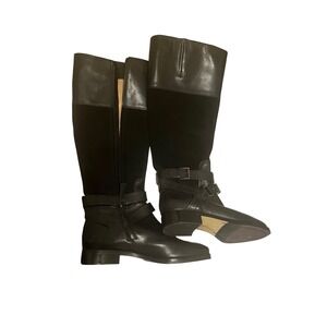 Joan & David Black Leather Knee-High Riding Boots 8.5M Buckle